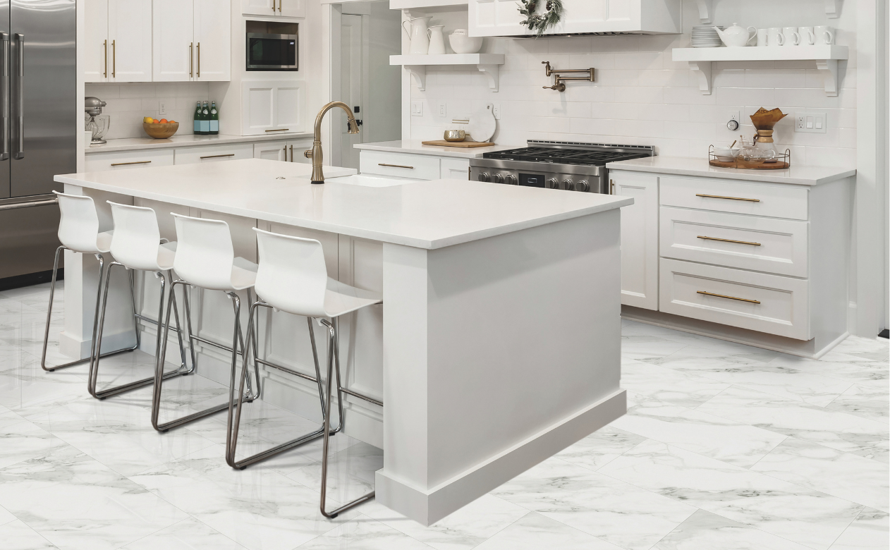 custom white countertops in a kitchen with white cabinetry